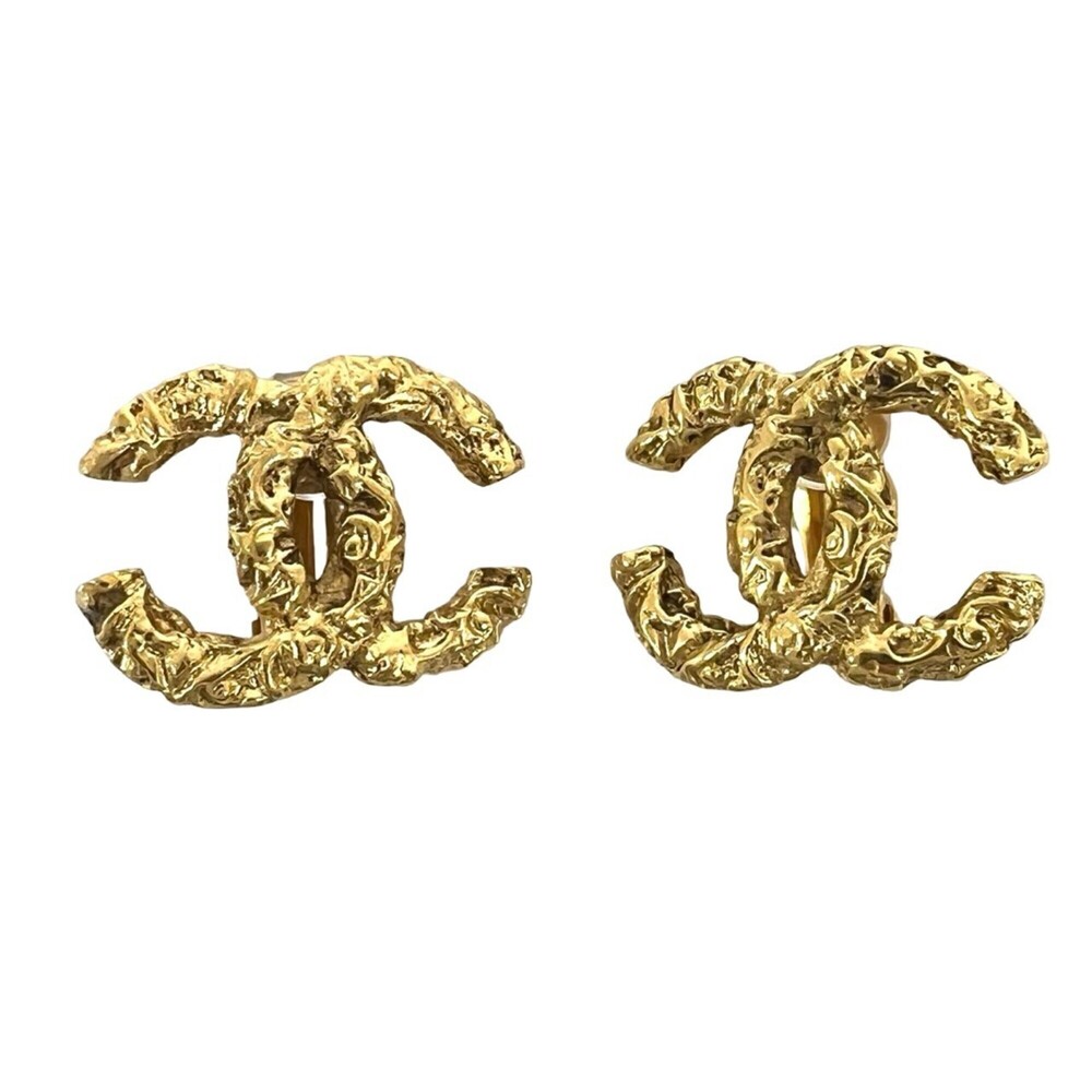 CHANEL Vintage Gold Logo Earrings